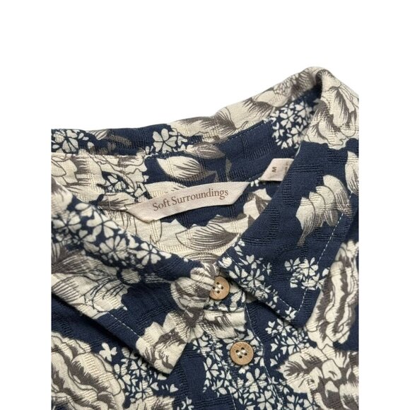 Soft Surroundings M Blue & White Floral Button-Up Tunic Shirt Cotton - Picture 8 of 8